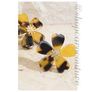 Acetate Flower Earrings - TORTOISE